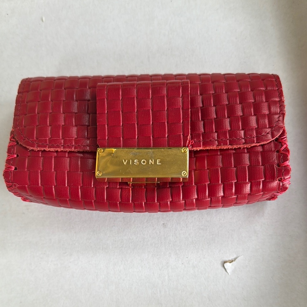 Red Woven Leather Clutch/ sunglasses case